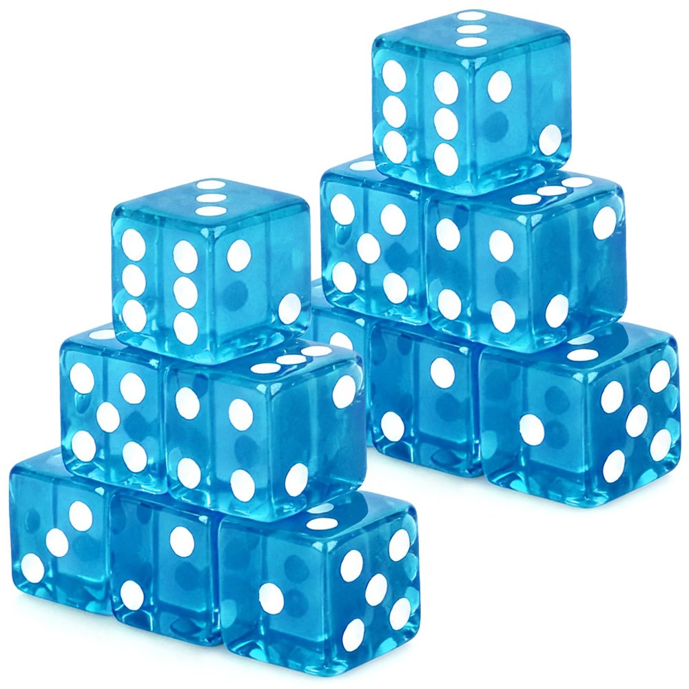 Adecortalk 12 Pcs 19 mm Casino Dice Acrylic Light Blue Translucent D6 Dice 6 Sided with Square w/Rounded Edge for Casino Craps Table Game Night Board Games Teaching Math Supplies