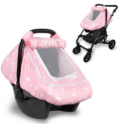 Baby Car Seat Cover for Girls, Infant CarSeat Covers with Mesh Man Fai Sky, Multi-Functional Newborn Canopy Breathable for Summer Winter, Windproof & Universal Fit, Flower