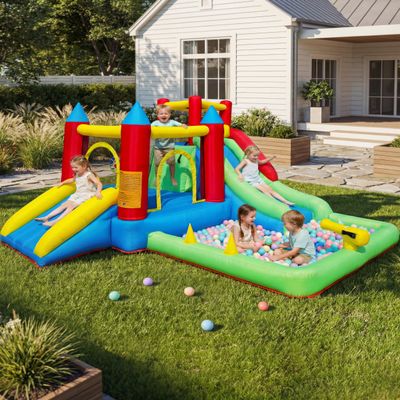 9-in-1 Kids Bounce House Ages 36, Inflatable Bouncy Castle with Water Slide for Wet or Dry Play, Plus Trampoline, Climbing Wall, Ball Pit & Play Cannon for Indoor/Outdoor Fun