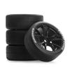 1/10 RC On-Road 64x26mm Tires & Wheels Set: Slick Rubber Tires + 12mm Hex Rims - Fits Traxxas Rally, Tamiya XV-01/XV-02, TT-01/TT-02, HPI RS4 - Drift/Race (4Pcs) (Black) view 1
