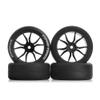 1/10 RC On-Road 64x26mm Tires & Wheels Set: Slick Rubber Tires + 12mm Hex Rims - Fits Traxxas Rally, Tamiya XV-01/XV-02, TT-01/TT-02, HPI RS4 - Drift/Race (4Pcs) (Black) view 3