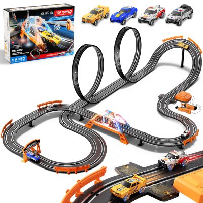 SUFICY Slot Car Race Track Set for Kids 29ft Electric Race Car Track with 4 Slot Cars, Dual Racing Tracks, Lap Counter & LED Overpass, Car Track Toy Gift for Boys Ages 612