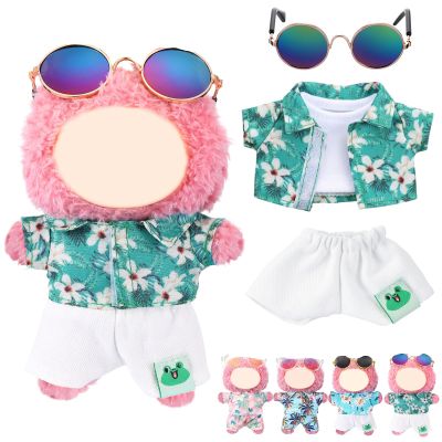 Simgoing 4 Pcs 17cm Dolls Hawaii Outfit Set Summer Floral Shirt Shorts White Vest and Mini Sunglasses Vacation Style Doll Clothes with Accessories Beach Apparel for 17cm Dolls(Gardenias Style)