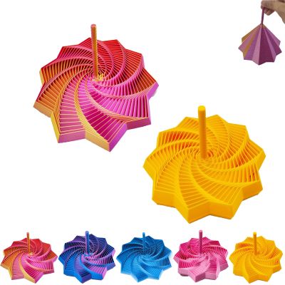 3D Printed Expanded Sensory Fidget Star,New Stress Relief Sensory Whirling Spiral with Handle, Honeycomb Adults Decompression Fractal Fidget Hexagon for Office Desktop (Purple-Gold + Silk-Gold)