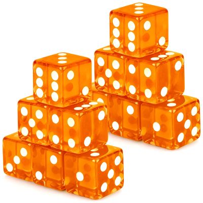 Adecortalk 12 Pcs 19 mm Casino Dice Acrylic Orange Translucent D6 Dice 6 Sided with Square w/Rounded Edge for Casino Craps Table Game Night Board Games Teaching Math Supplies