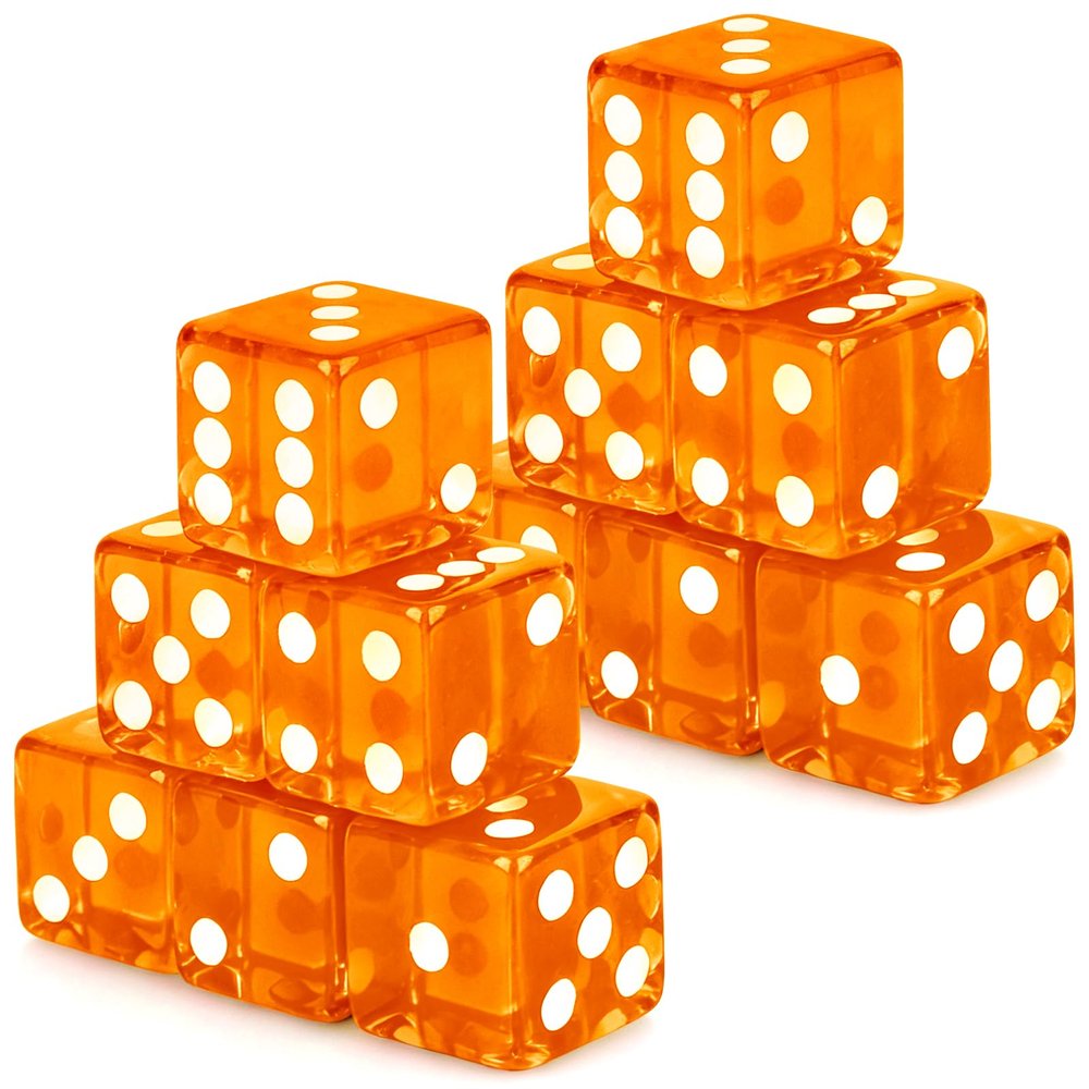 Adecortalk 12 Pcs 19 mm Casino Dice Acrylic Orange Translucent D6 Dice 6 Sided with Square w/Rounded Edge for Casino Craps Table Game Night Board Games Teaching Math Supplies