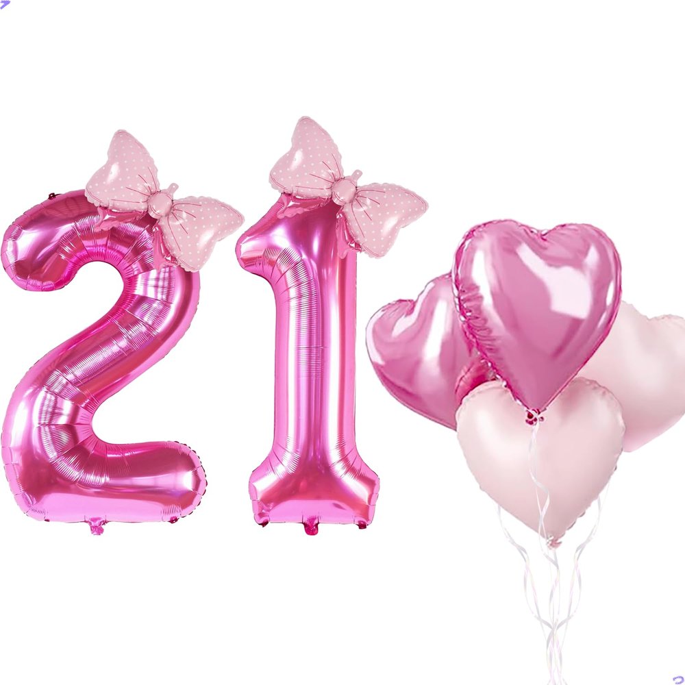 40 Inch Big Pink 21 Birthday Balloon for Women, Foil Mylar Helium Pink 21 Balloon Number for Girls 21th Birthday Decorations, Party Decorations Celebrations Party Supplies, Favors, Backdrops