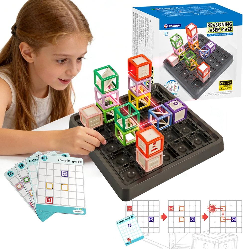 2026 New Laser Maze Reasoning Game, STEM Toys for Ages 8-13 with 60+ Challenges Puzzle Game, Ultimate STEM Logic Toys 37 Pcs Cubes, Learning Educational Toys Thinking Logic Games Ideal Children Gift