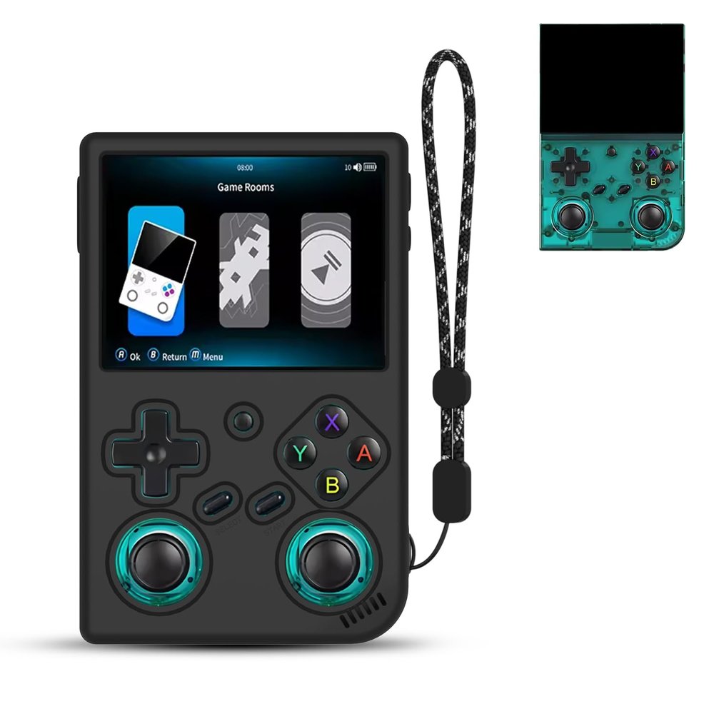 FIOPAZ for Anbernic RG35XX Pro Silicone Protective Case, Only Compatible with RG35XXPro Handheld Game Console Accessories, Anti-Scratch Washable Soft Silicone Cover with Lanyard (Black)