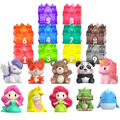 Colorful Soft Fairytales Figurines, 10PCS Crystal Castle Boxes Sorting & Stacking Toys, Montessori Learning Toy, Color Sorting Toys for Toddlers 1-3, Party Favors Brithday Gift for Toddler Girls Boys