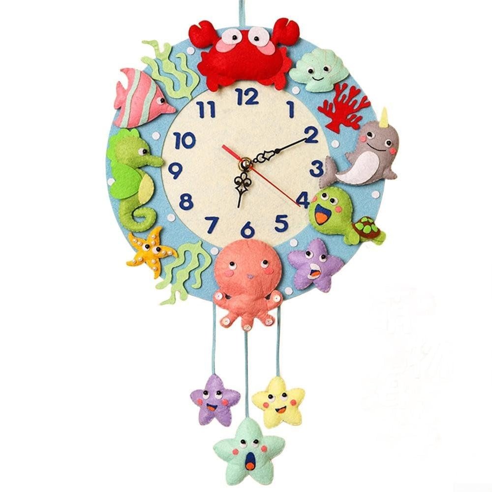 Handmade Cartoon Wall Clock Material Package, 12.6" Woven Hanging Clock For Kids, Wall Classroom School Decoration (C)