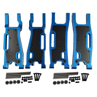 Aluminum Alloy Suspension Arms Upgrade Set for 1/8 Sledge 4WD #95076-4, 4Pcs Front & Rear Swing Arms with Carbon Fiber Dust-Proof Plates, Replacement #9533, #9534, #9530, #9531, #9633 (Blue)