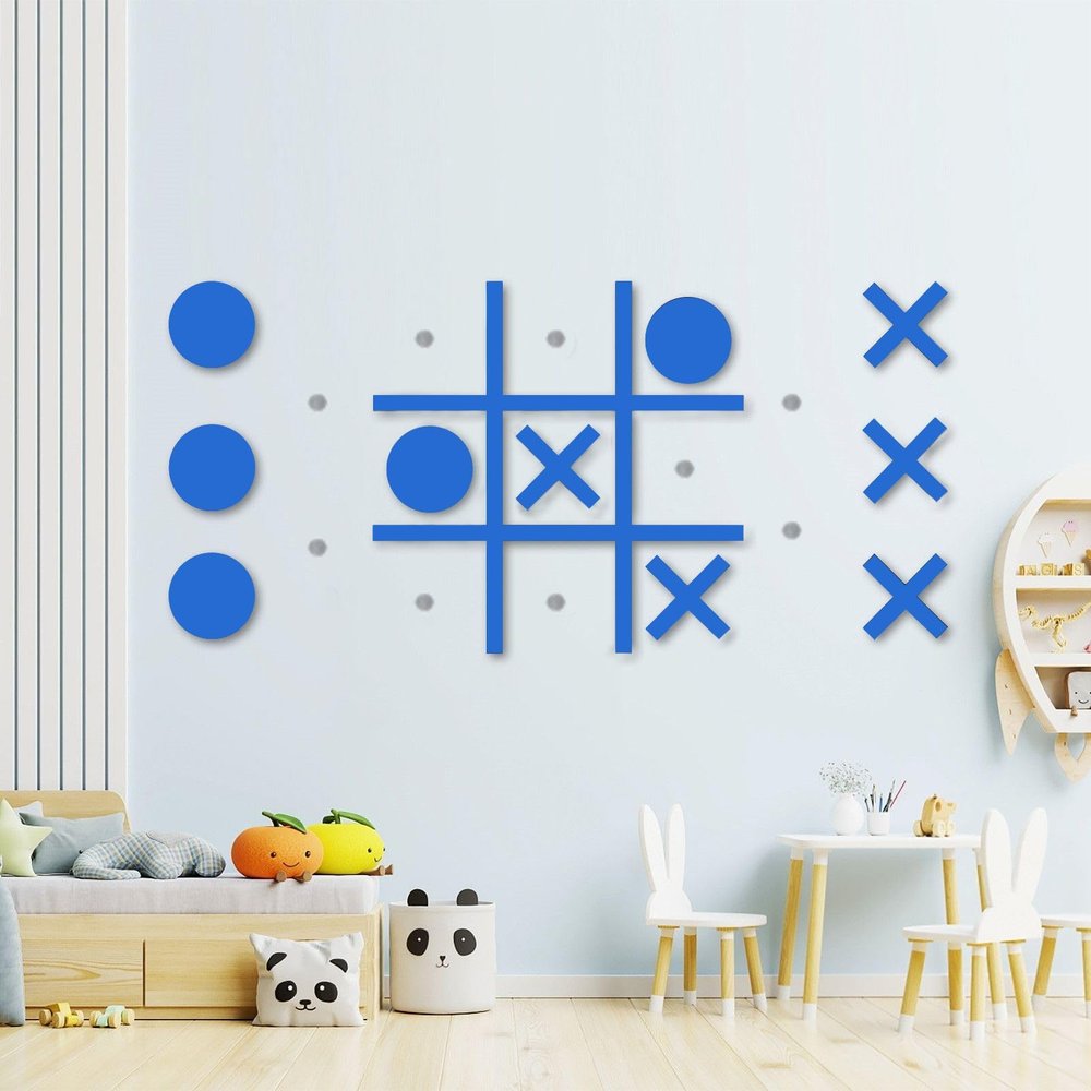DUOLIYBC Magnetic Tic Tac Toe Wall-Mount Game,Game Room Decor,Hallway Decor,Playroom Decor,Modern Wall Decals for Kids Room,Classroom&Offices,Best Gift for Family, Friends (Blue)