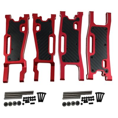 Aluminum Alloy Suspension Arms Upgrade Set for 1/8 Sledge 4WD #95076-4, 4Pcs Front & Rear Swing Arms with Carbon Fiber Dust-Proof Plates, Replacement #9533, #9534, #9530, #9531, #9633 (Red)