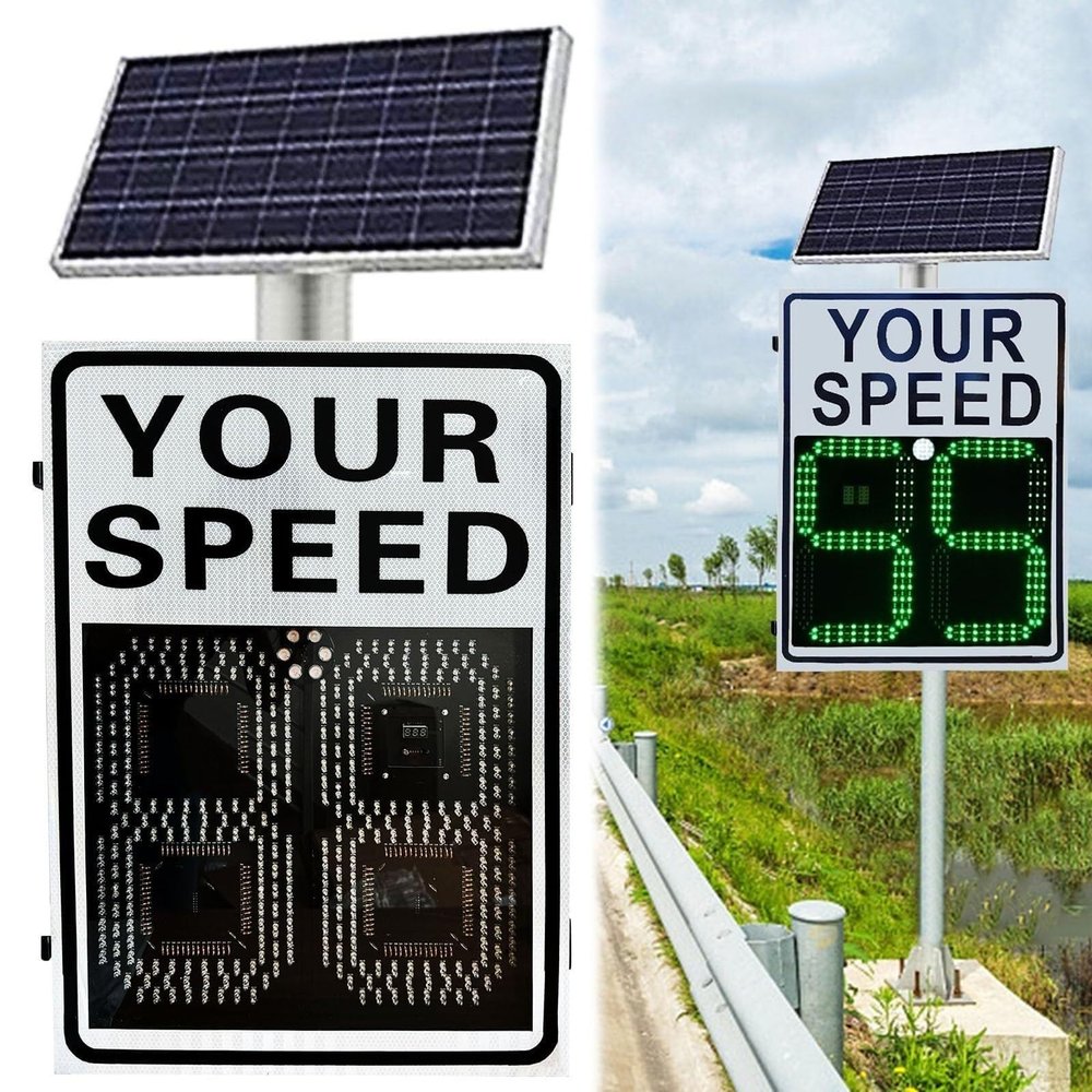 HEQIM Solar LED Digital Radar Slow Limit Sign, Aluminum Vehicle Speed Radar Display, Street/Road Warning Sign(60 * 90cm)
