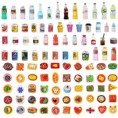 100 Pcs Miniature Food Set & Drink Bottles Realistic Resin Dollhouse Accessories 1:12 Scale Mini Food Kit for Kids Play, Collectors, Miniature Scene Kitchen Game Party Cake Bread Dessert