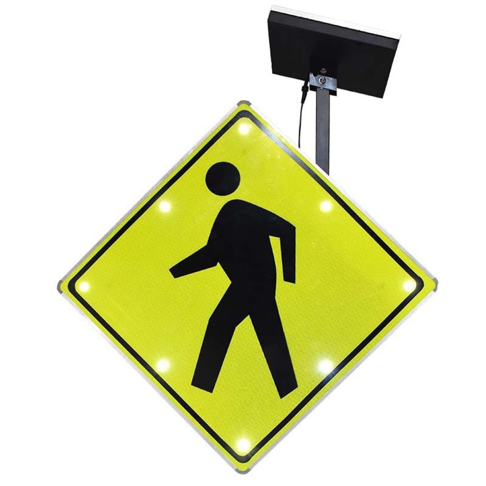 Aluminum Reflective Road Safety Traffic Sign, Solar Traffic Warning Light Pedestrian Crosswalk LED Solar Warning Sign - Rust-Proof Metal Frame