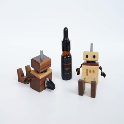 Wooden Shaking Man - Car Dashboard Decoration Magnetic Bobbleheads and Office Desk Figurine Ornaments,Funny Handmade Sways Doll with Small Aromatherapy Bottle (Walnut&Basswood)