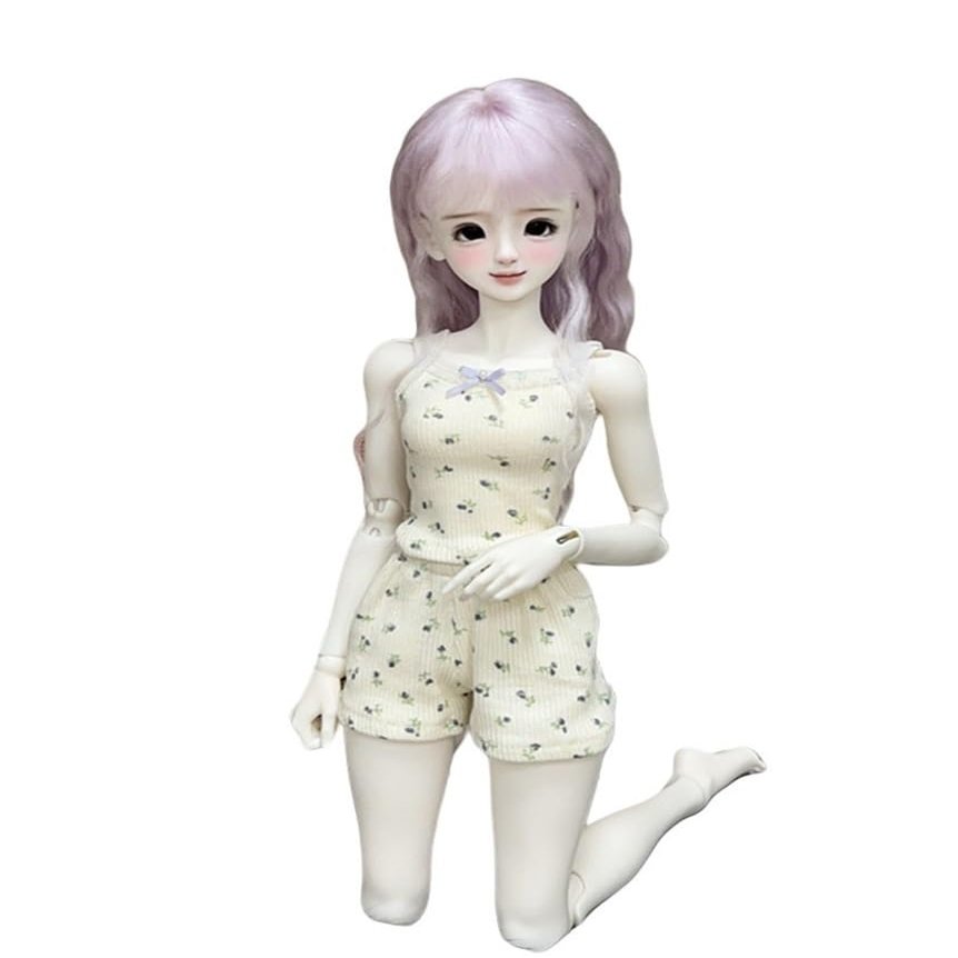 1/4 BJD Doll Clothes Accessories Sleeveless Pajamas Shirt Shorts for 45cm Dolls Clothing BJD Doll(Yellow)