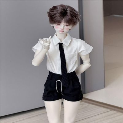 1/4 BJD Doll Clothes Accessories Short Sleeve Shirt Shorts Necktie for 45cm Dolls Clothing BJD Doll(Black)