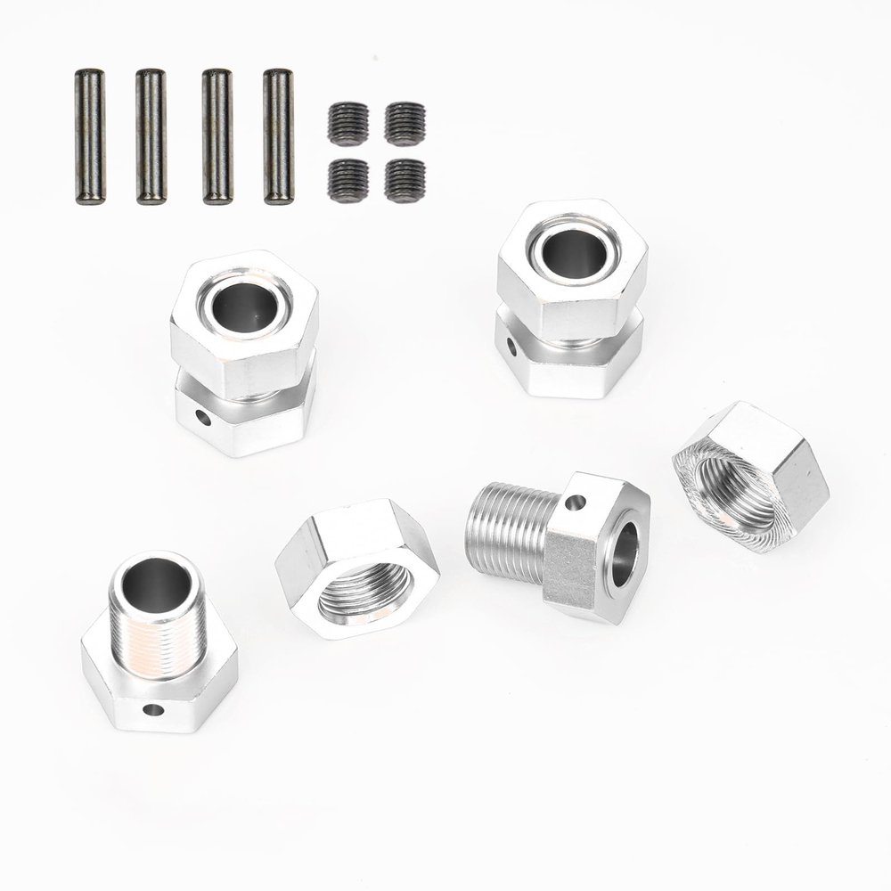 4 Set Extended Aluminum Wheel Hex Nut Set W/Pins for Arrma 6S 1/8 Outcast/Talion/Kraton/Notorious/1/7 Fireteam/Big Rock,17mm Extend Wheel Hex&Nut,Widen Wheeling Hex Hub Adapter Upgrade AR310484-Silver