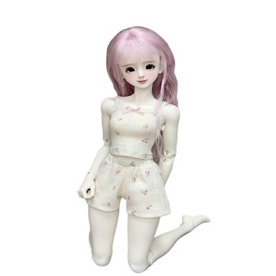 1/4 BJD Doll Clothes Accessories Sleeveless Pajamas Shirt Shorts for 45cm Dolls Clothing BJD Doll(Beige)