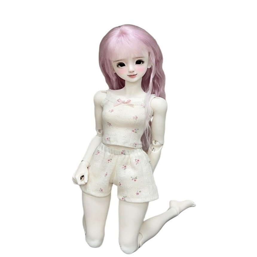 1/4 BJD Doll Clothes Accessories Sleeveless Pajamas Shirt Shorts for 45cm Dolls Clothing BJD Doll(Beige)