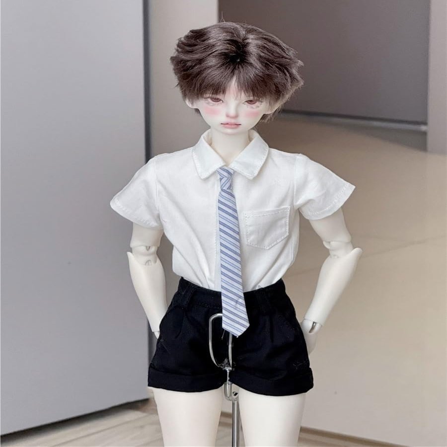 1/4 BJD Doll Clothes Accessories Short Sleeve Shirt Shorts Necktie for 45cm Dolls Clothing BJD Doll(Blue)