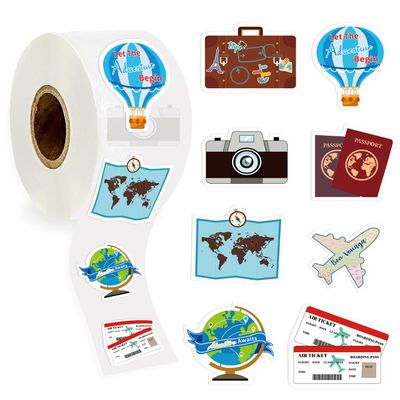 1000pcs Travel Stickers in 1 Roll for Travel Scrapbook Supplies, Passport Stickers Perfect for Party Decoration and Stickers for Luggage - 1.4x1.4 Inch