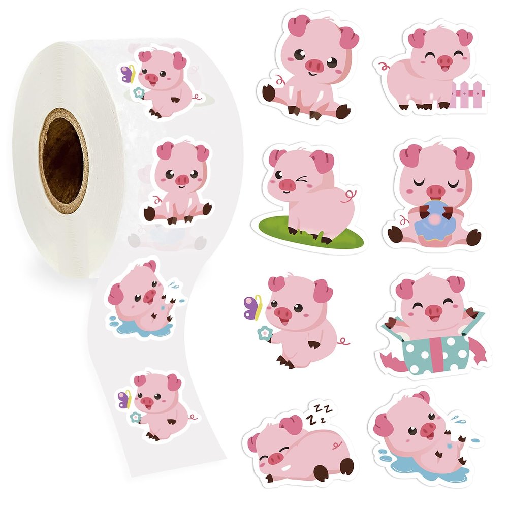 1000pcs Pig Stickers in 1 Roll for Cute Stickers, Perfect for Party Decoration and Gift Boxes - 1.5x1.5 Inch