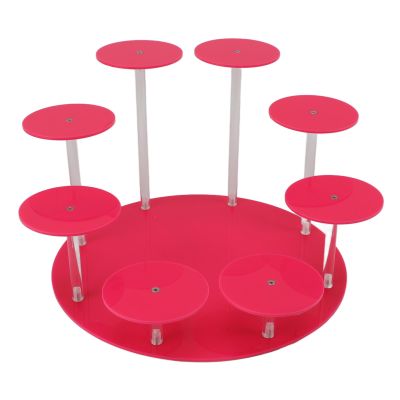 Acrylic Cupcake Stands Stable Round Anime Figure Doll Platter Display Stand for Wedding Birthday Party Multi Layer Large Space Easy Install Easy to Clean (Pink)