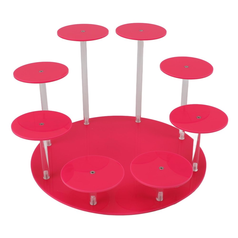 Acrylic Cupcake Stands Stable Round Anime Figure Doll Platter Display Stand for Wedding Birthday Party Multi Layer Large Space Easy Install Easy to Clean (Pink)