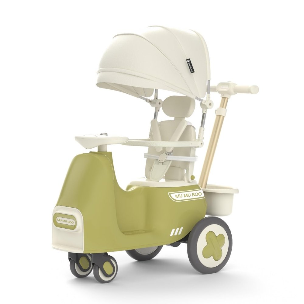 MUMUBOO 3-in-1 Push Ride-On Car Stroller with Automatic Rocking | Innovative Baby & Toddler Solution - No Batteries, No Charging, Just Push & Rock (Olive)