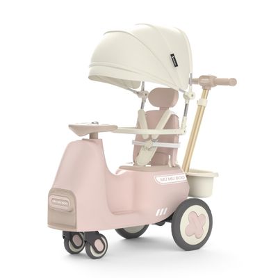 MUMUBOO 3-in-1 Push Ride-On Car Stroller with Automatic Rocking | Innovative Baby & Toddler Solution - No Batteries, No Charging, Just Push & Rock (Pink)