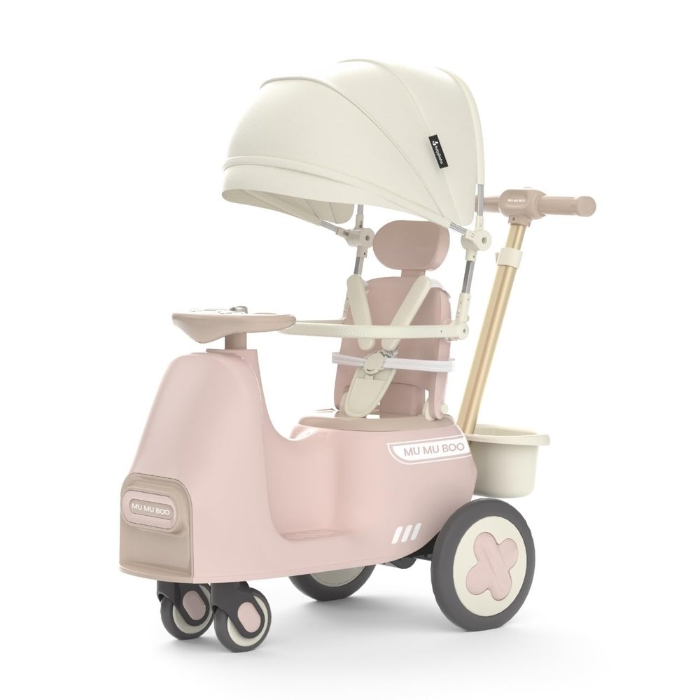 MUMUBOO 3-in-1 Push Ride-On Car Stroller with Automatic Rocking | Innovative Baby & Toddler Solution - No Batteries, No Charging, Just Push & Rock (Pink)