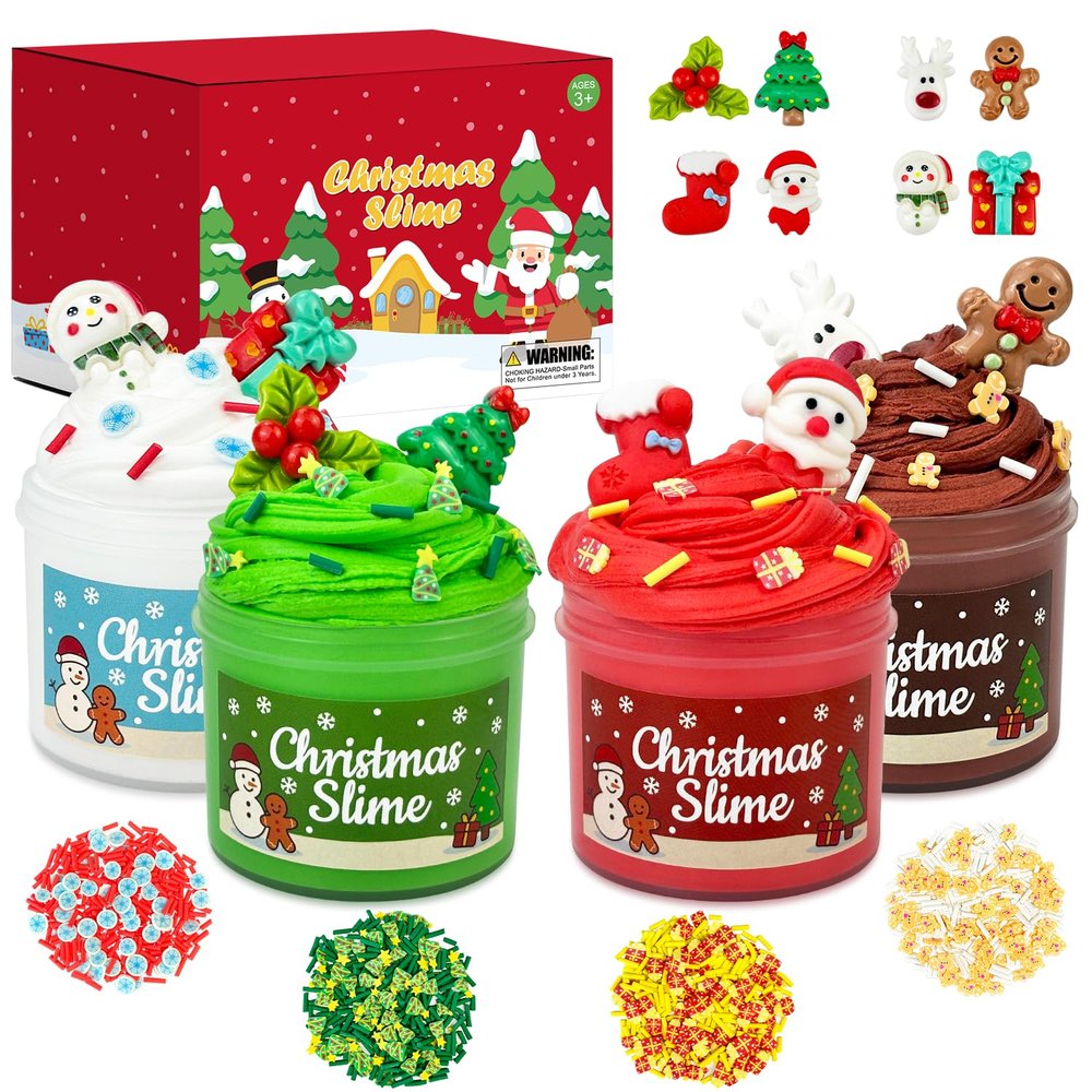Christmas Party Favors Giveaways for Kids 12 Pack, Holiday Slime W/Charms Toys Gifts for Boys Girls, Xmas Stocking Goodie Bag Stuffers Fillers, Classroom Non Candy Treats Prizes Trinkets for Teens