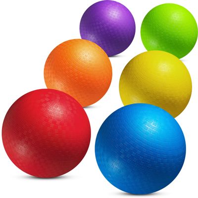 5 Playground Balls for Toddlers & Kids - (6 Pack) Inflatable Rubber Bouncy Dodgeball Balls w/Pump - Small & Colorful for Four Square, Gym, Backyard, Recess, Sports, Preschool & Kindergarten Games
