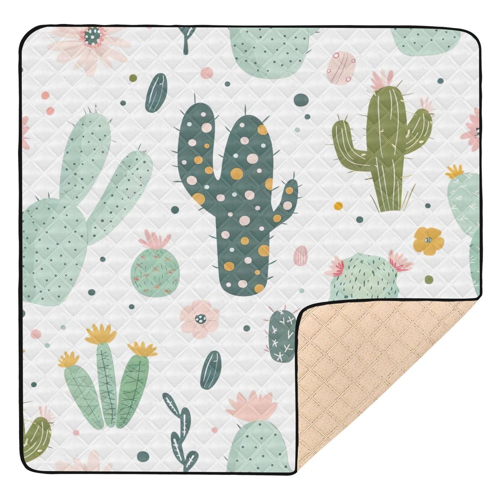 Kigai Watercolor Cactus Baby Play Mat for Floor 50'' x 50'' Soft & Anti- Slip Crawling Mat Playpen Mat Waterproof Foldable Playmat for Infants, Babies, Toddlers