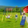 3-in-1 Heavy-Duty Metal Swing Set with Slide for Backyard  32" Saucer Swing, Belt Swing Seats & Adjustable Ropes  Outdoor Playset for Kids Ages 3-12 view 1