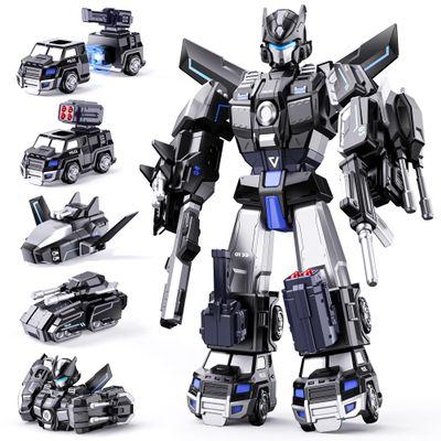 5 in 1 Magnetic Transform Police Trucks Robot Toys Gifts for 3 4 5 6 Year Old Boys Kids, Easy DIY Assembly, Ideals 3 4 5 6 Year Old Boy Birthday Gift Toys, Magnetic Transform Trucks Toy for Boys