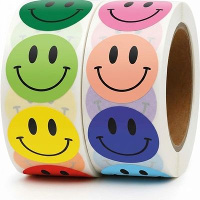 1000PCS Multi-Color Smiley Face Stickers 1 Inch - 2 Rolls of 500 Happy Face Labels for Teachers, Behavior Charts, Classroom Rewards & Kids Crafts