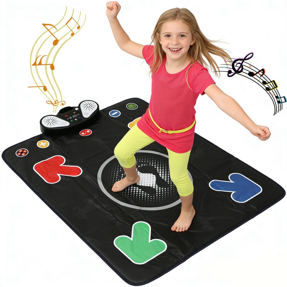 PLAMILOY Kids Dance Mat, Light Up Dance Pad, Interactive Music Game Mat Toy for Girls Boys Ages 3-12, 5 Game Modes, MP3 External Connection, Built-in Music and Adjustable Volume Indoor Activity Gift