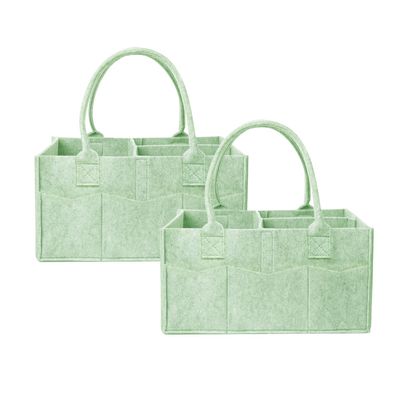  2 Pack Baby Diaper Organizer Bags, Portable Diaper Storage with Dividers, Foldable Nursery Storage Baskets, Newborn Essentials, Baby Shower Gifts (Green)