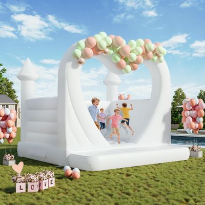 Albott 13.1x13.1x10FT Commercial PVC Inflatable White Bounce House for Kids, White Castle Bounce House with 950W Blower & Higher Inflatable Wall for Wedding Birthday Party