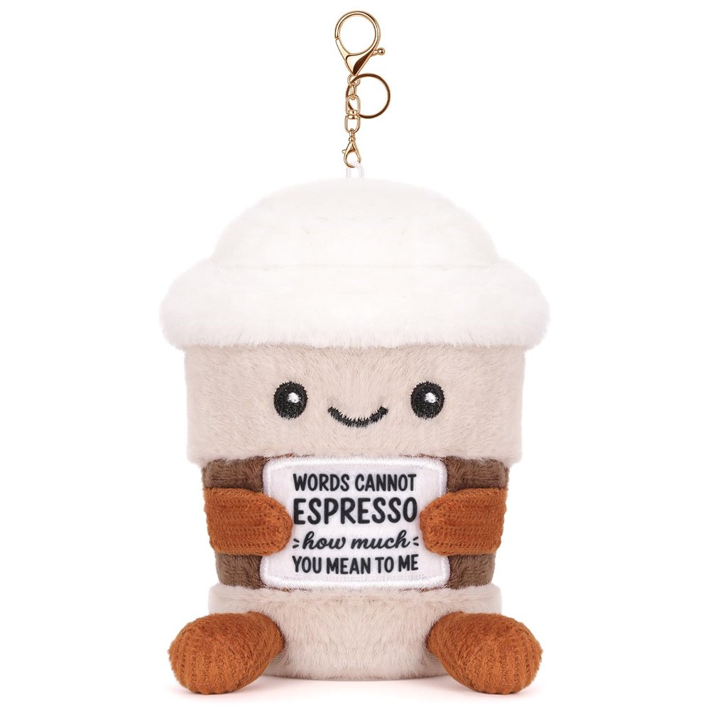 A AIFAMY Positive Coffee Plush, 4.3 inches Espresso Cup Stuffed Toy - Drink Plush for Coffee Lovers