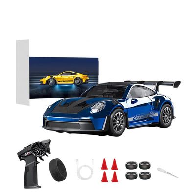 funnyndiy 1/43 Scale Alloy RC Drift Car with Adjustable Gyroscope, 2.4G 4WD 2 Driving Modes RC Racing Car with LED Lights, Desk Racer Model for Hobbyist