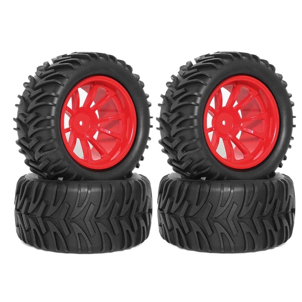 12mm Hex RC Wheels and Tires Compatible with 1 10 Scale Hoss 2WD 4x4 VXL EPX Pro S30 Blackout XTE RC Cars(4pcs Red)