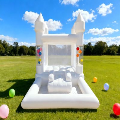 13x8x9.3FT White Inflatable Bounce House with Clear Ball Columns  100% PVC Commercial Grade Bounce House for Birthday, Wedding & Events, Durable White Castle - Style Jumper