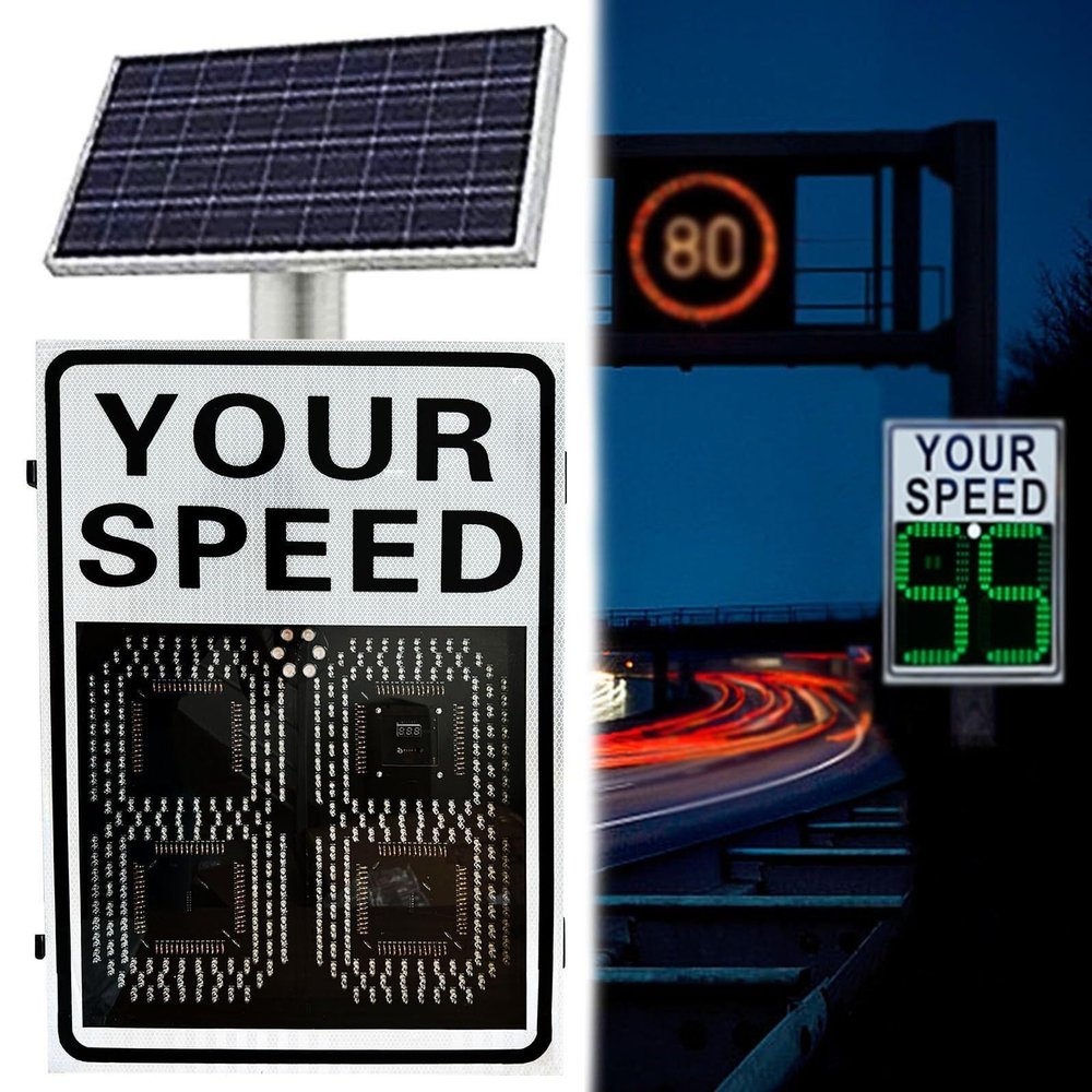 HEQIM Large Aluminum Reflective Speed Limit LED Display, Upgraded Solar Radar Speed Limit Sign, Suitable for Street/Road Metal Warning Signs(60 * 90cm)