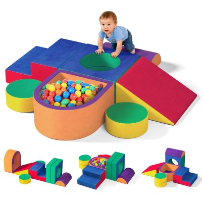 JUOIFIP 6 Pieces Toddler Climbing Toys Indoor, Crystal Velvet Foam Climbing Blocks for Toddlers 1-3, Baby Climbing Toys Soft Play Set for Climbing Crawling and Sliding(Balls not Included)